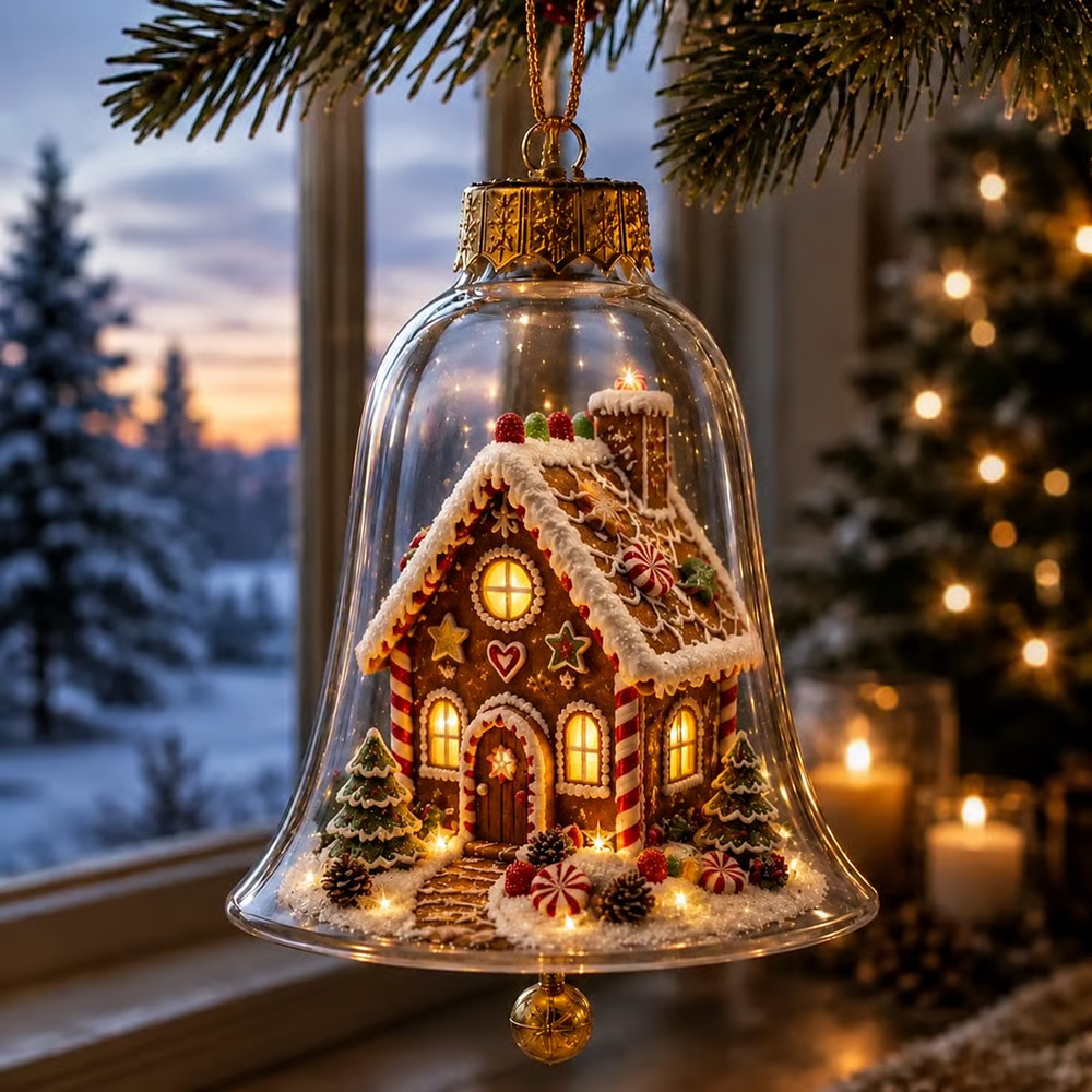 🔔 Light-Up Christmas Bell Ornament – 8 Storybook Scenes 🎄
