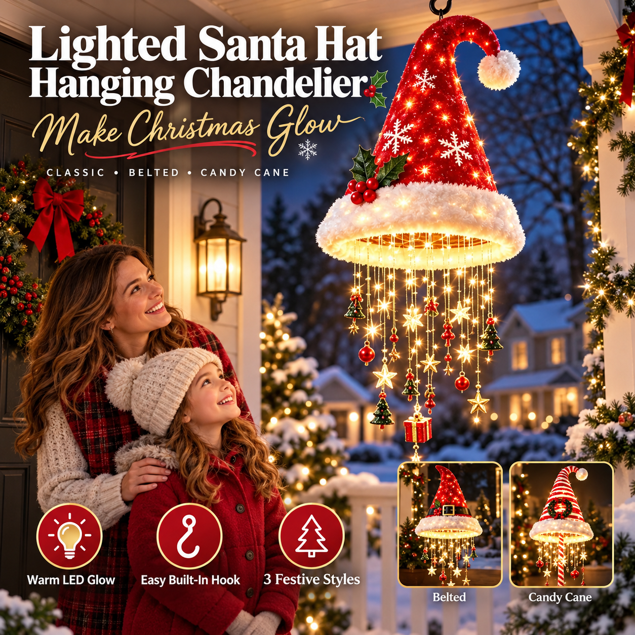 ✨Lighted Santa Hat Hanging Chandelier – Make Christmas Glow