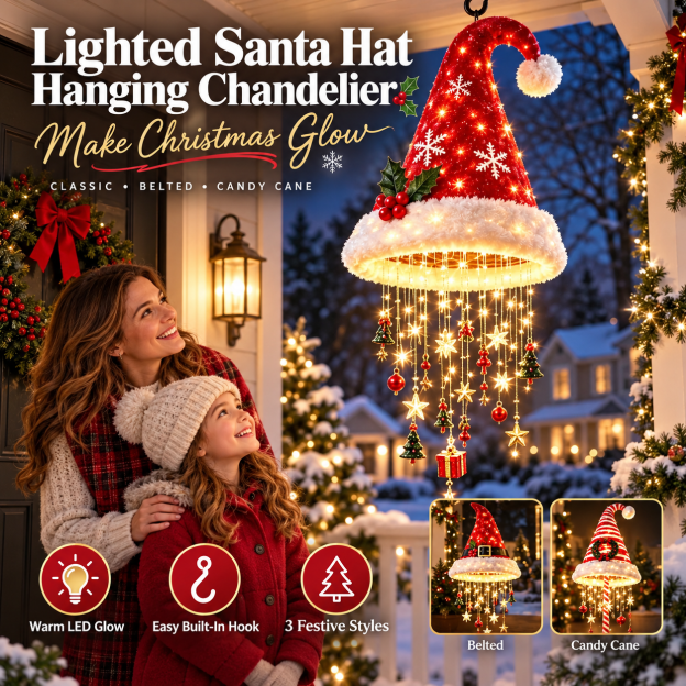 ✨Lighted Santa Hat Hanging Chandelier – Make Christmas Glow
