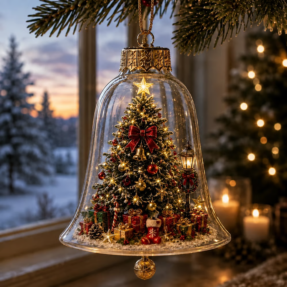 🔔 Light-Up Christmas Bell Ornament – 8 Storybook Scenes 🎄
