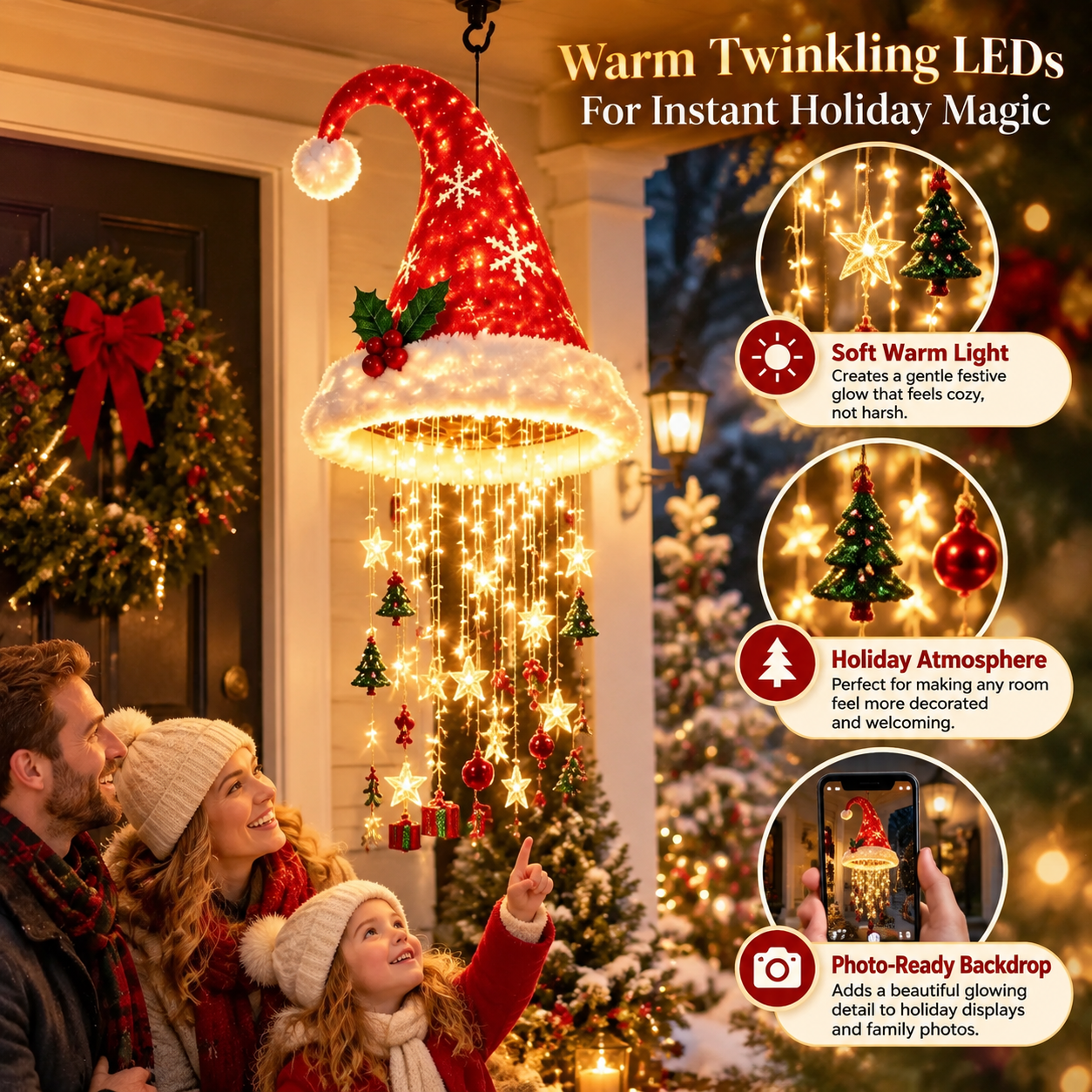✨Lighted Santa Hat Hanging Chandelier – Make Christmas Glow