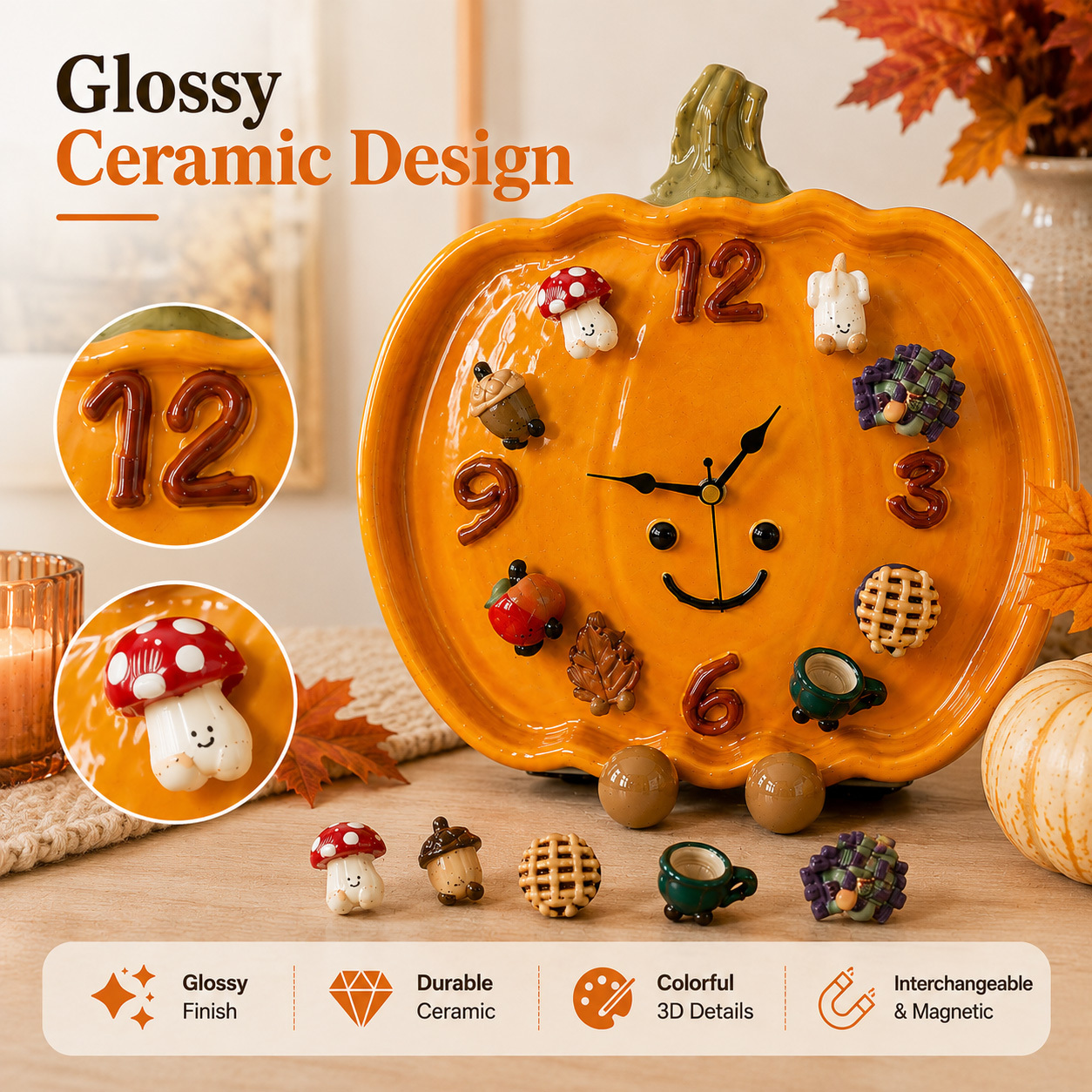 🎃 Interchangeable Magnetic Charm Pumpkin Clock