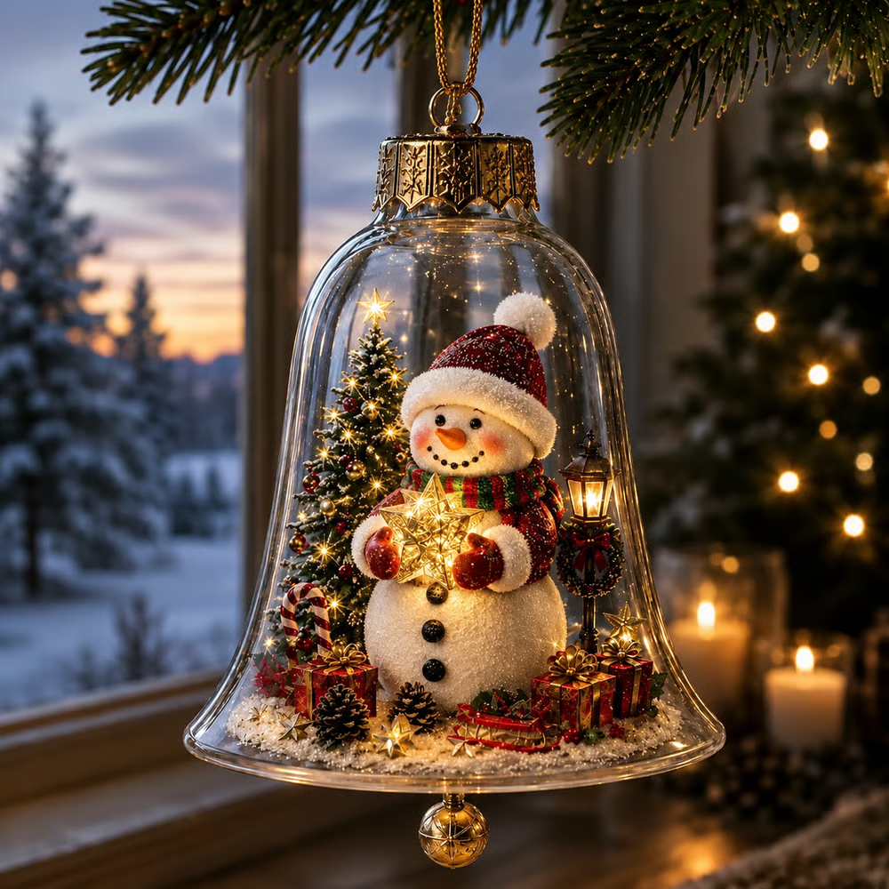 🔔 Light-Up Christmas Bell Ornament – 8 Storybook Scenes 🎄