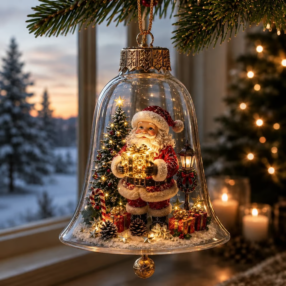 🔔 Light-Up Christmas Bell Ornament – 8 Storybook Scenes 🎄