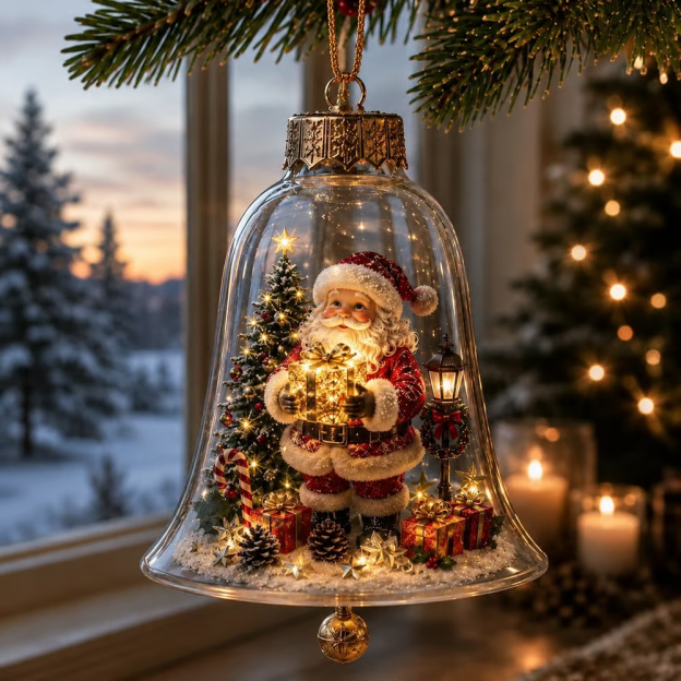 🔔 Light-Up Christmas Bell Ornament – 8 Storybook Scenes 🎄