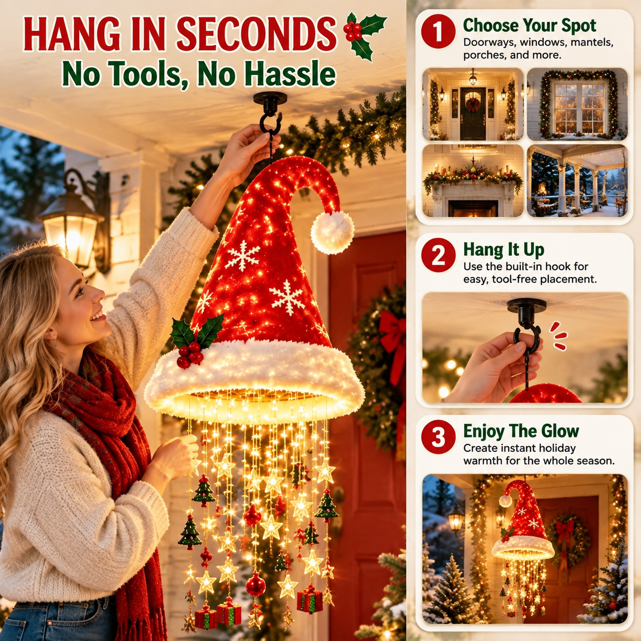 ✨Lighted Santa Hat Hanging Chandelier – Make Christmas Glow