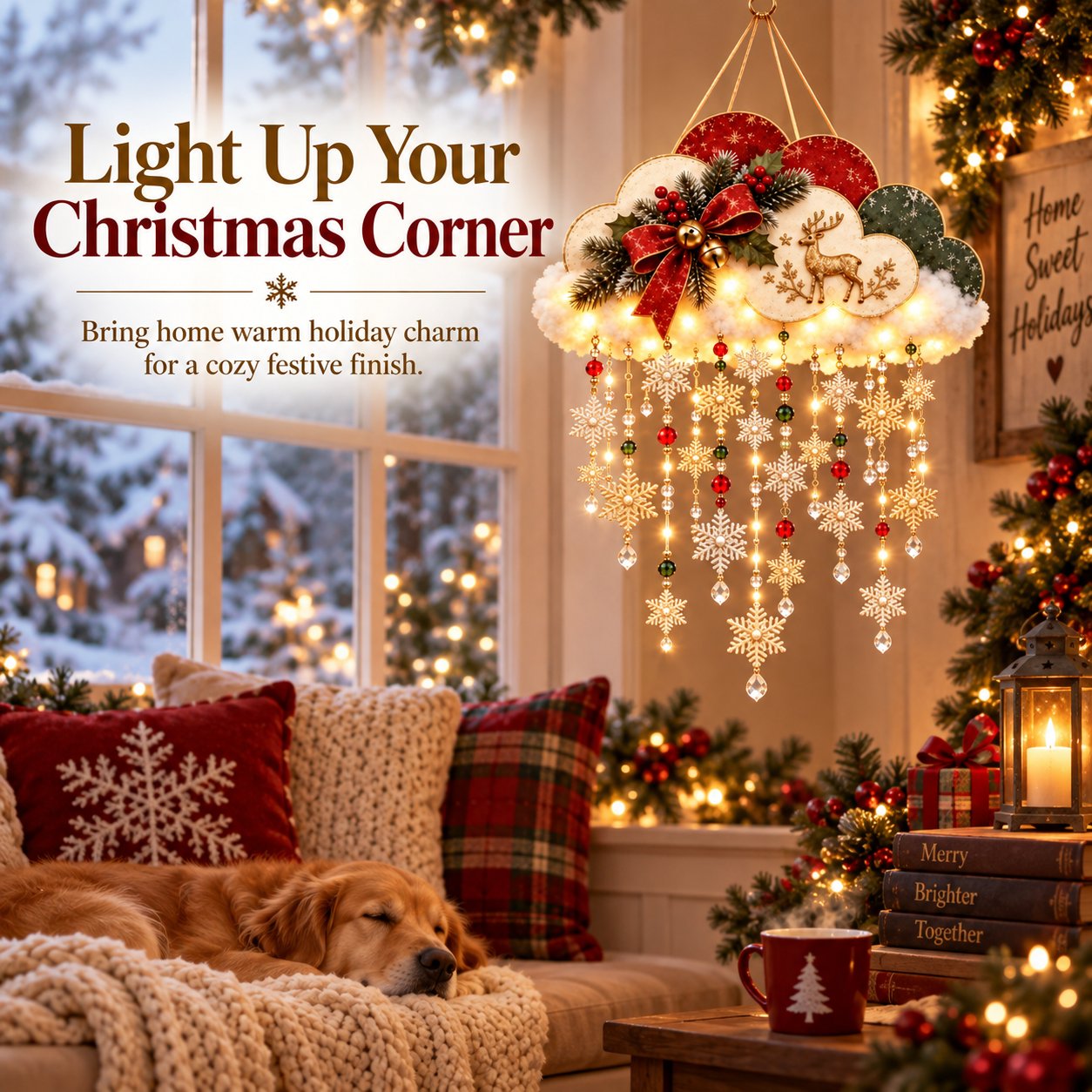 Christmas Atmosphere with Lighted Snowflake Cloud