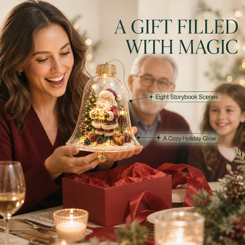 🔔 Light-Up Christmas Bell Ornament – 8 Storybook Scenes 🎄