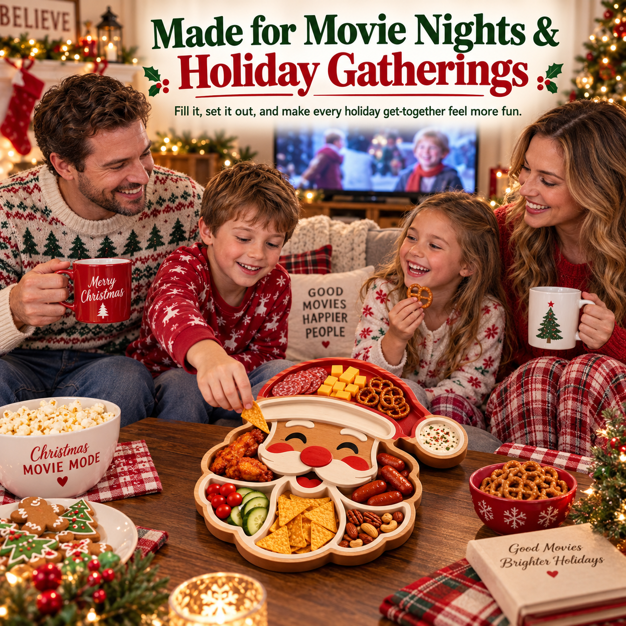 🎄 Christmas Character Snack Tray – 6 Compartments, Fun Holiday Shapes
