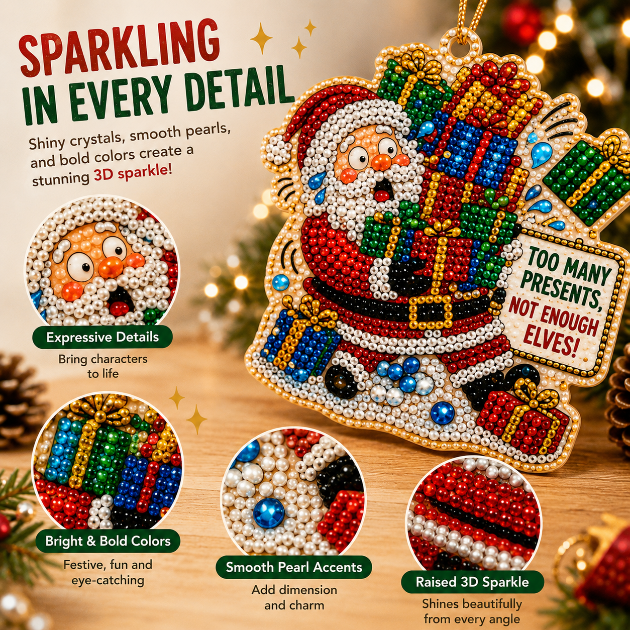 Beginner-Friendly Funny Christmas Pearl Diamond Art Ornament DIY Kit