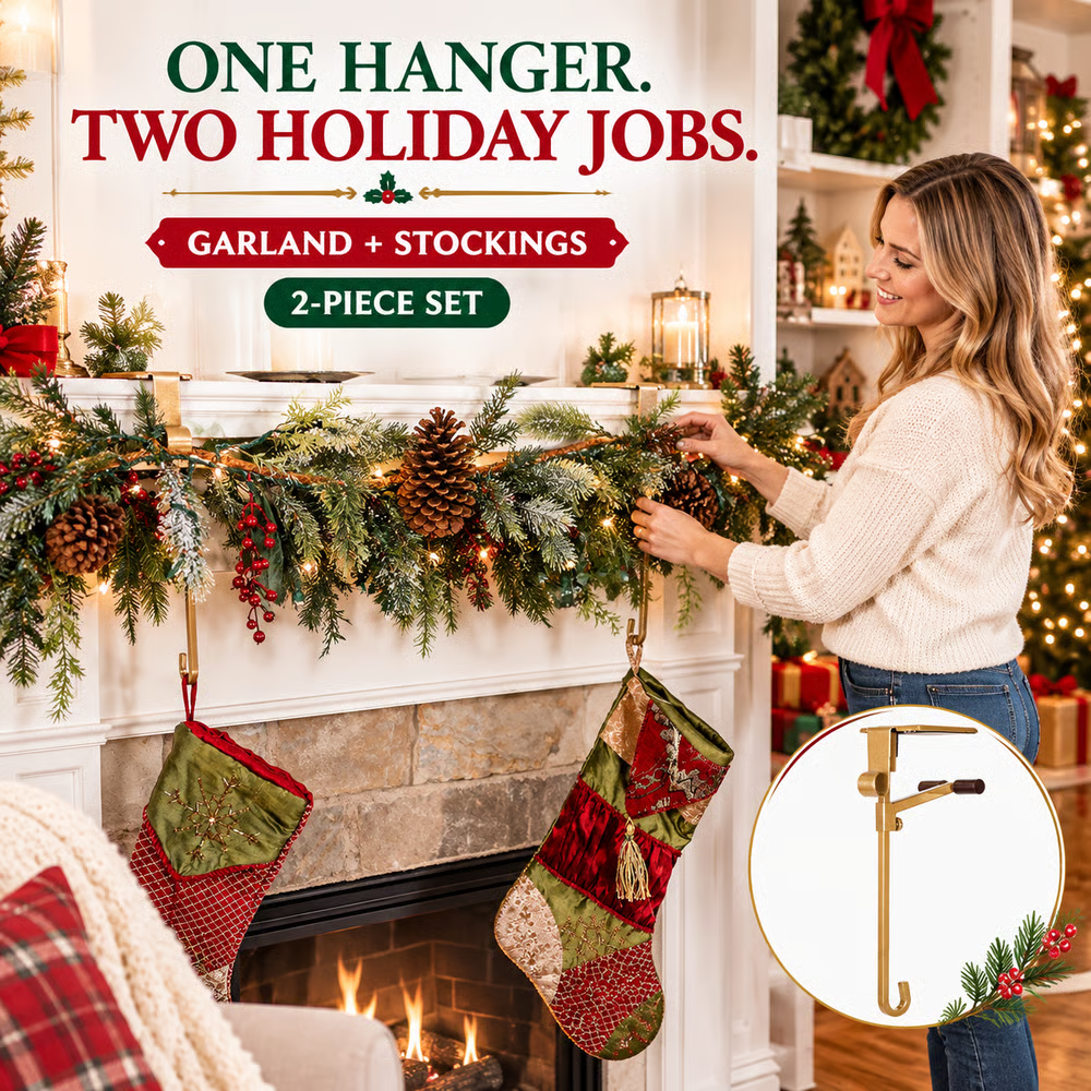 🎄 Adjustable Mantel Stocking & Garland Hanger Set 🔥