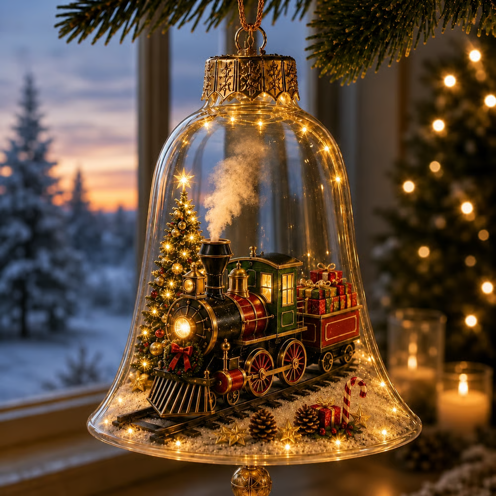 🔔 Light-Up Christmas Bell Ornament – 8 Storybook Scenes 🎄