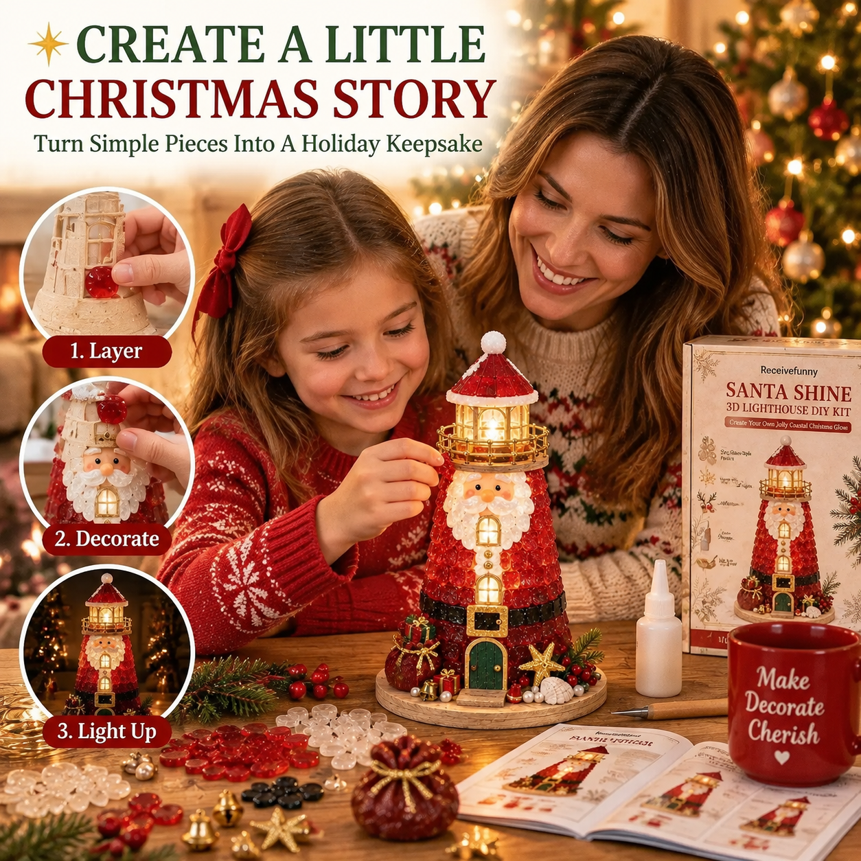 🎄Beginner-Friendly DIY Lighted Christmas Character Sea Glass
