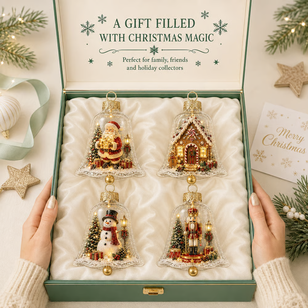 🔔 Light-Up Christmas Bell Ornament – 8 Storybook Scenes 🎄