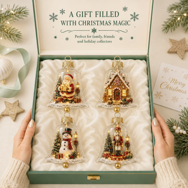 🔔 Light-Up Christmas Bell Ornament – 8 Storybook Scenes 🎄