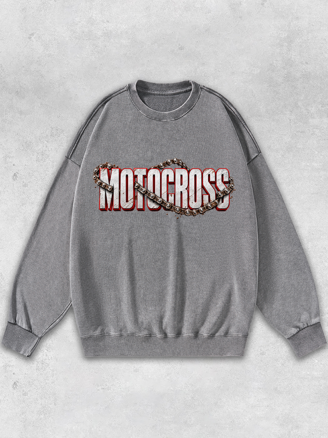 Grinram Retro Motocross Metal Chain Motorcycle Washed Sweatshirt