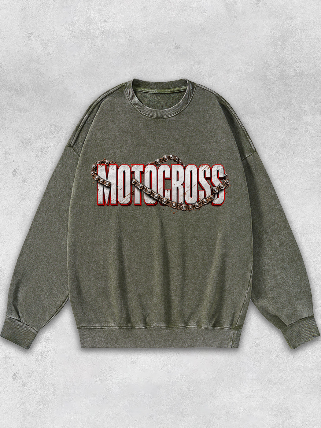 Grinram Retro Motocross Metal Chain Motorcycle Washed Sweatshirt
