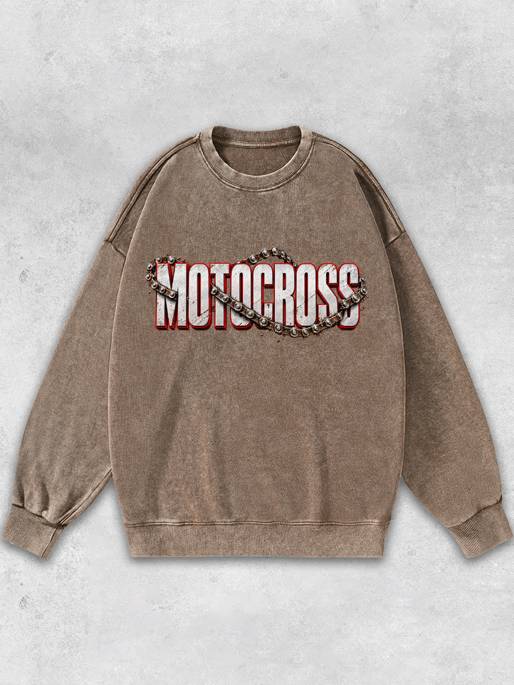 Grinram Retro Motocross Metal Chain Motorcycle Washed Sweatshirt
