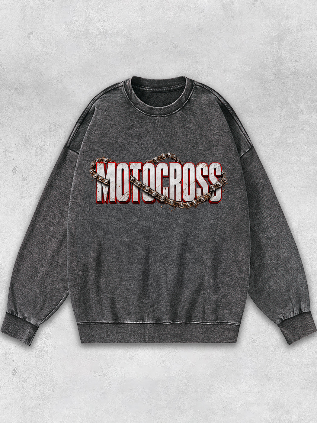 Grinram Retro Motocross Metal Chain Motorcycle Washed Sweatshirt