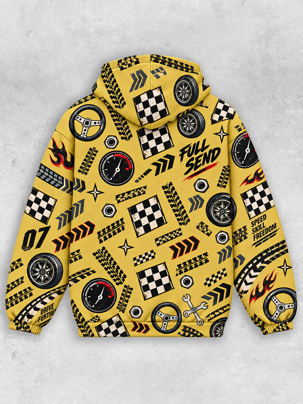 Grinram Race Steering Wheel Checkered Flag All-Over Print Hoodie