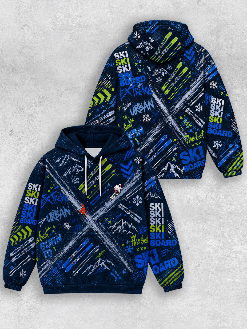 Grinram Ski Board Extreme Urban All-Over Print Hoodie