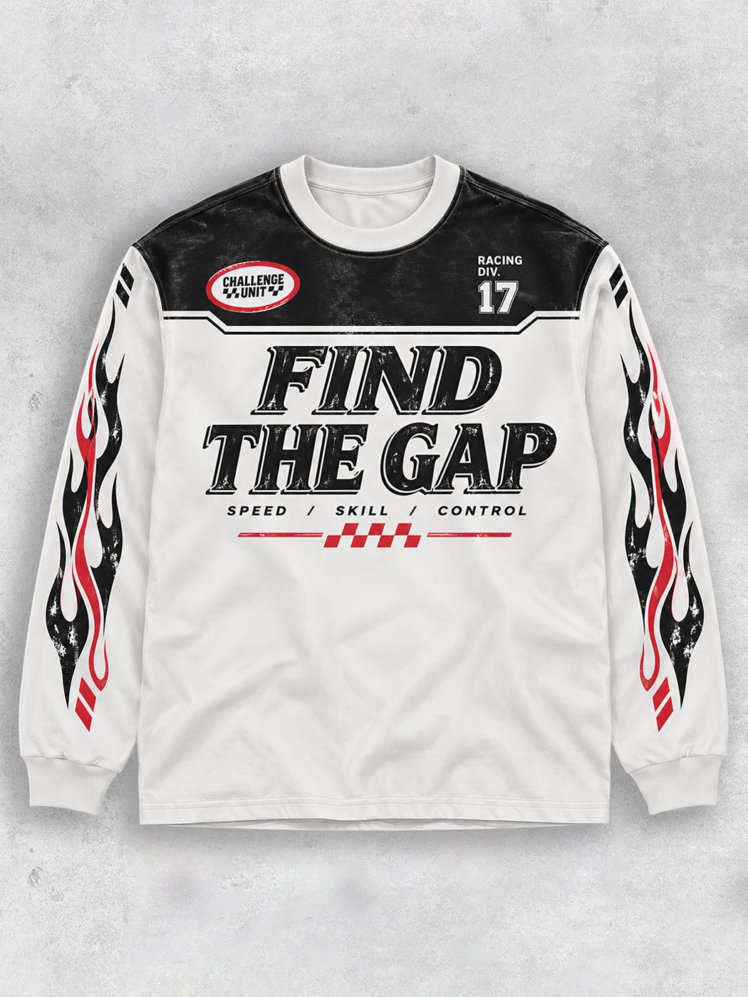 Grinram Find The Gap Checkered Flag Long Sleeve Cotton T-Shirt