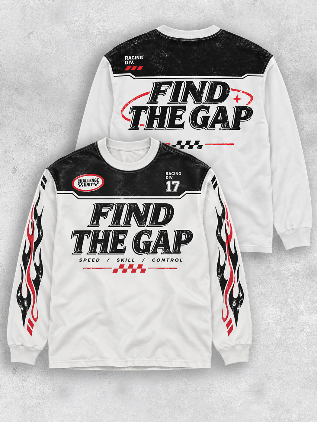 Grinram Find The Gap Checkered Flag Long Sleeve Cotton T-Shirt