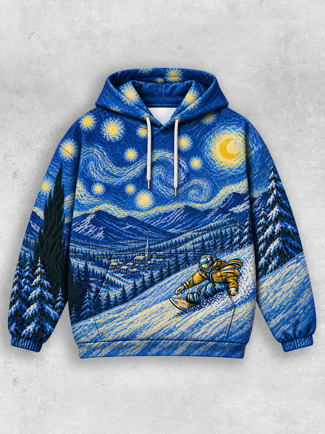 Grinram Starry Night Snowboarder All-Over Print Hoodie
