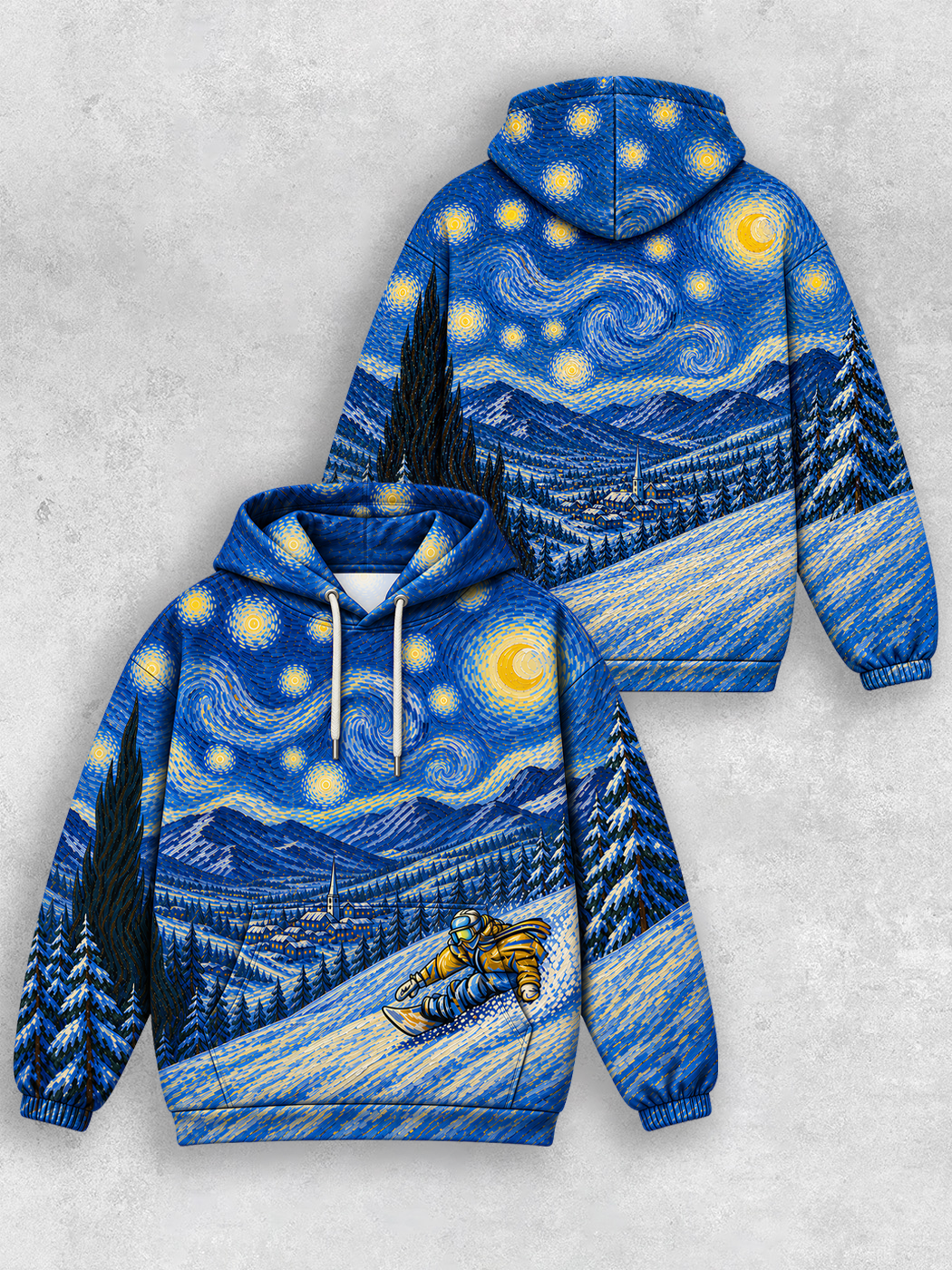 Grinram Starry Night Snowboarder All-Over Print Hoodie