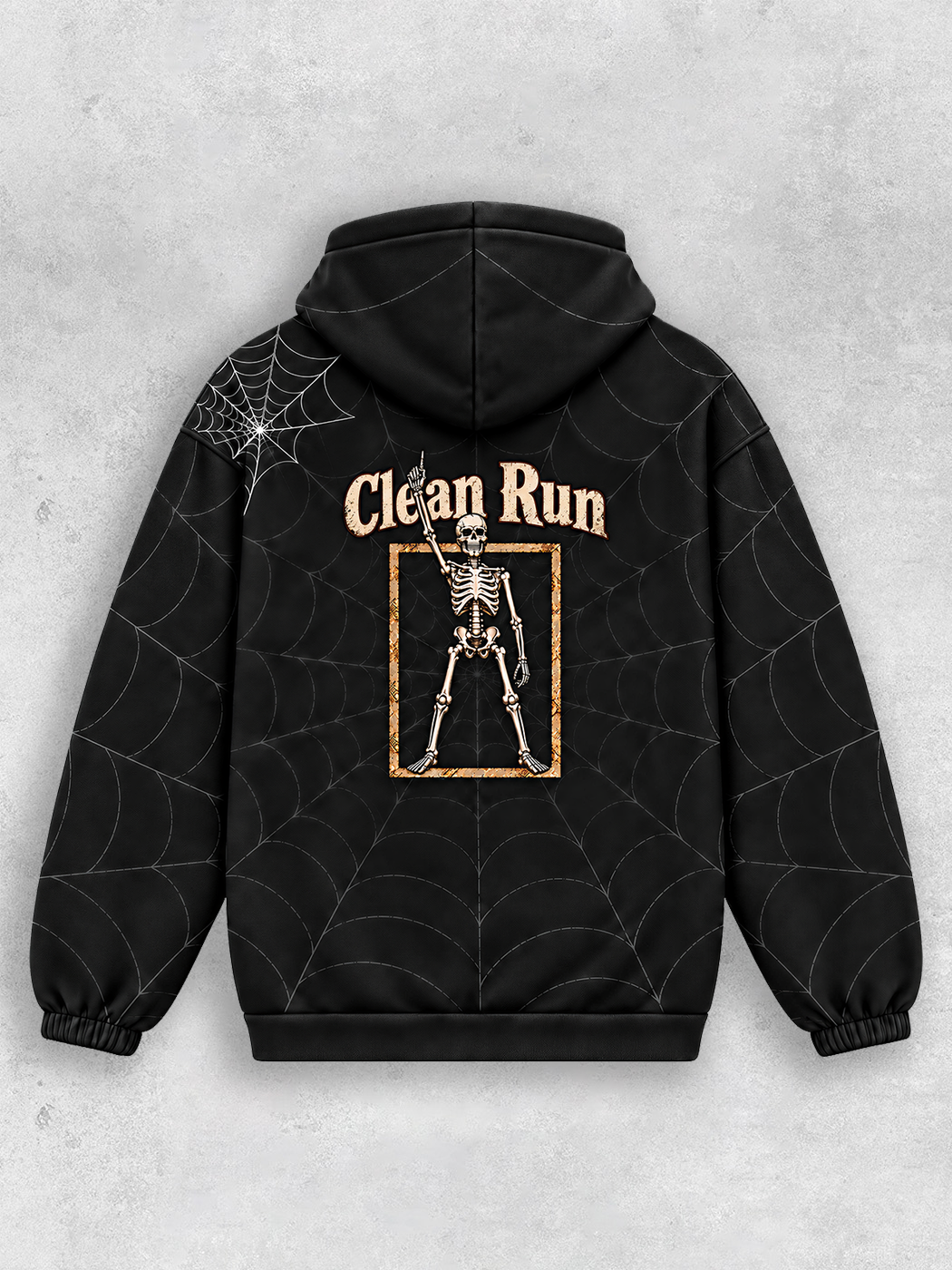 Grinram Skeleton Biker Spider Web All-Over Print Hoodie