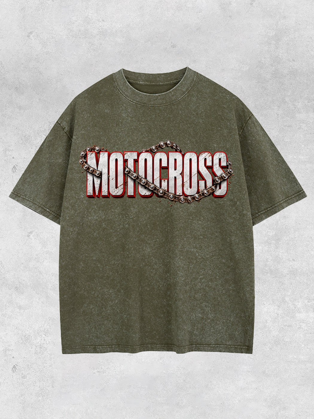 Grinram Retro Motocross Metal Chain Motorcycle Washed T-Shirt