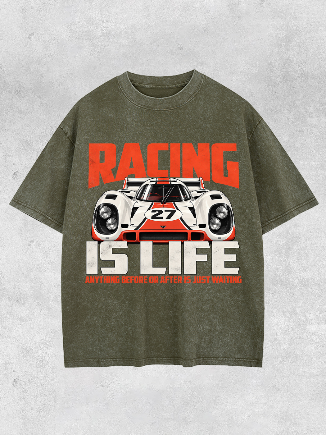 Grinram Racing Is Life Anything Before Or After Is Just Waiting Washed T-Shirt
