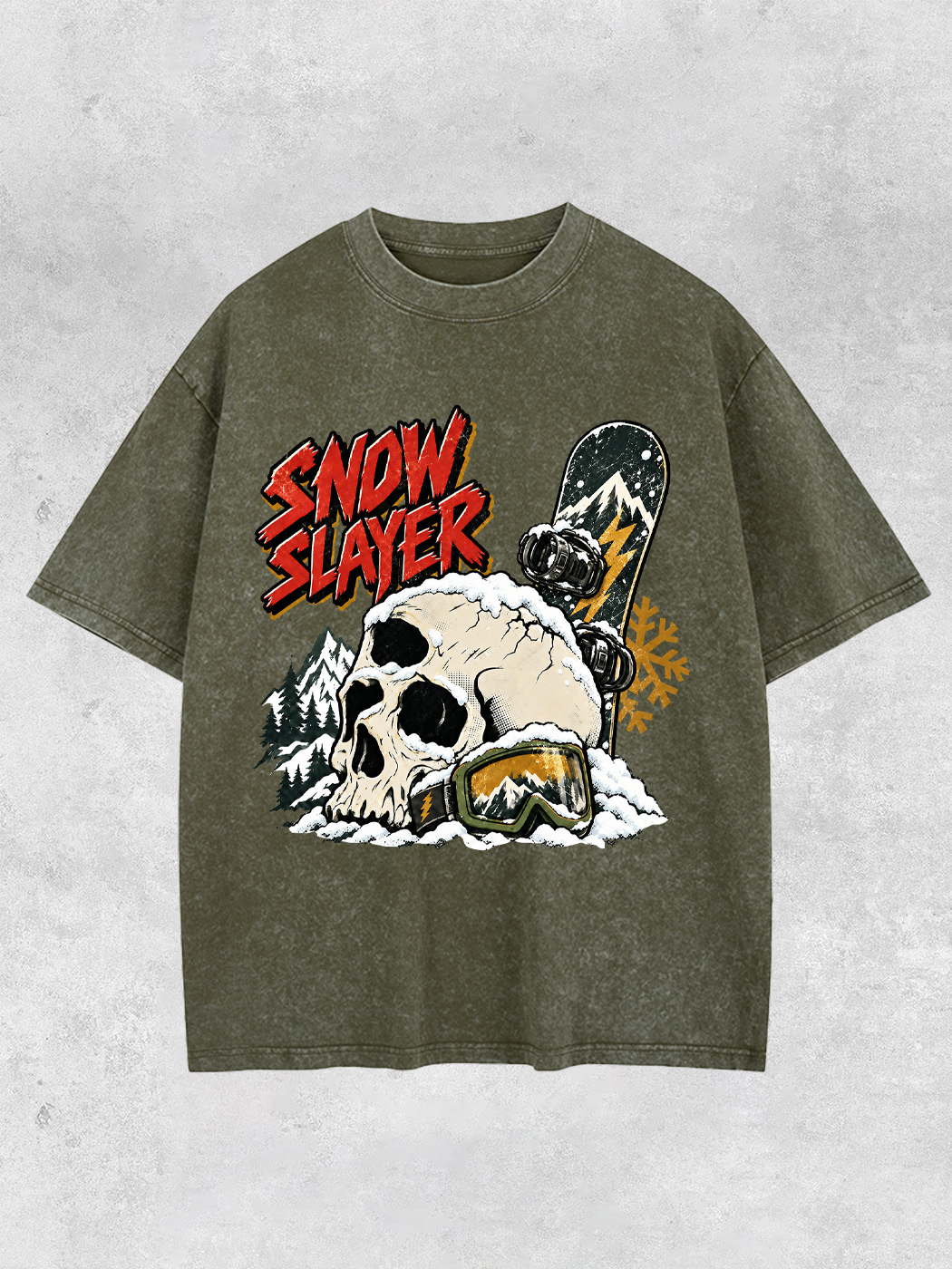 Grinram Snow Slayer Skull Snowboard Washed T-Shirt