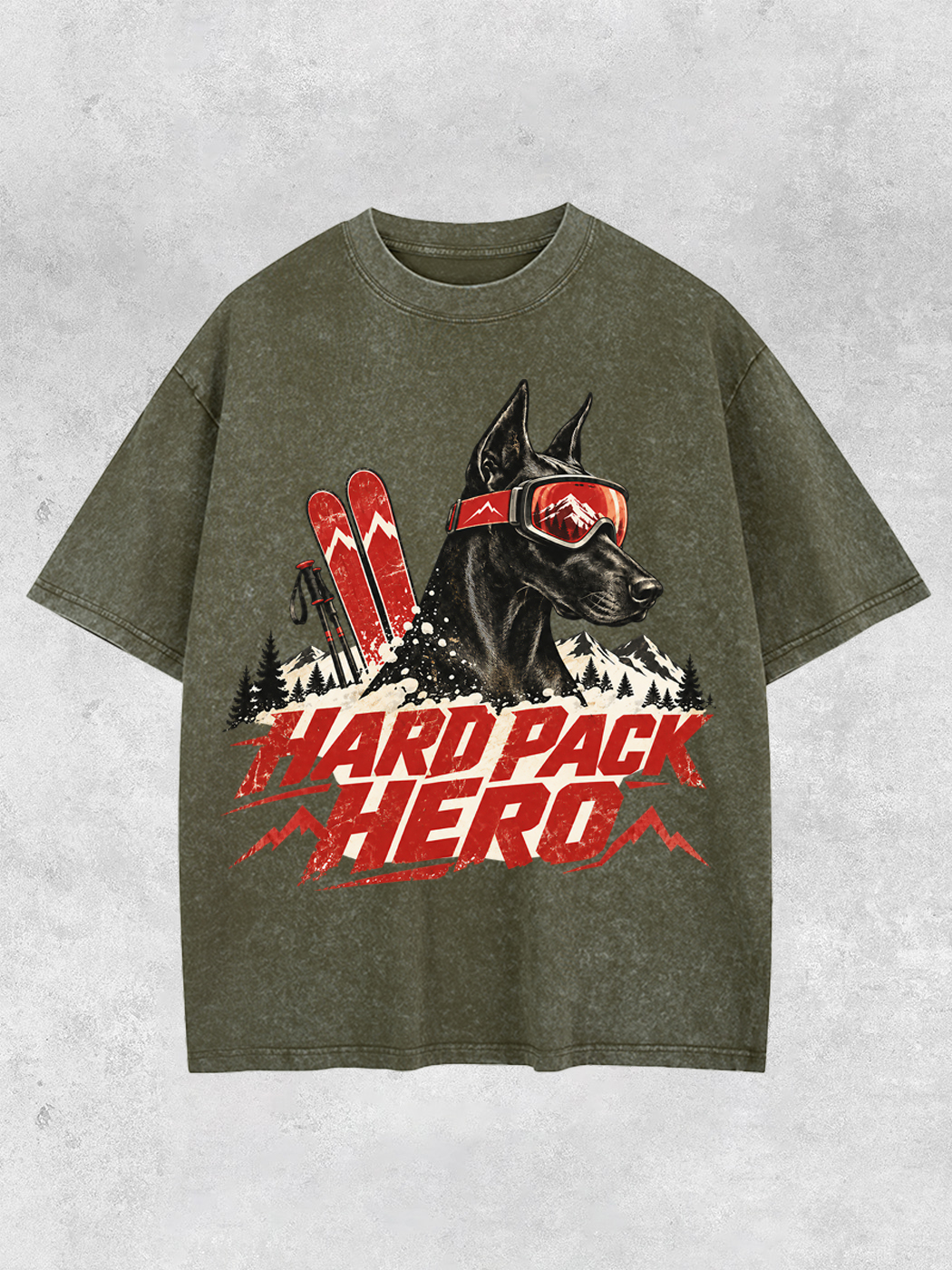 Grinram Hard Pack Hero Ski Doberman Washed T-Shirt