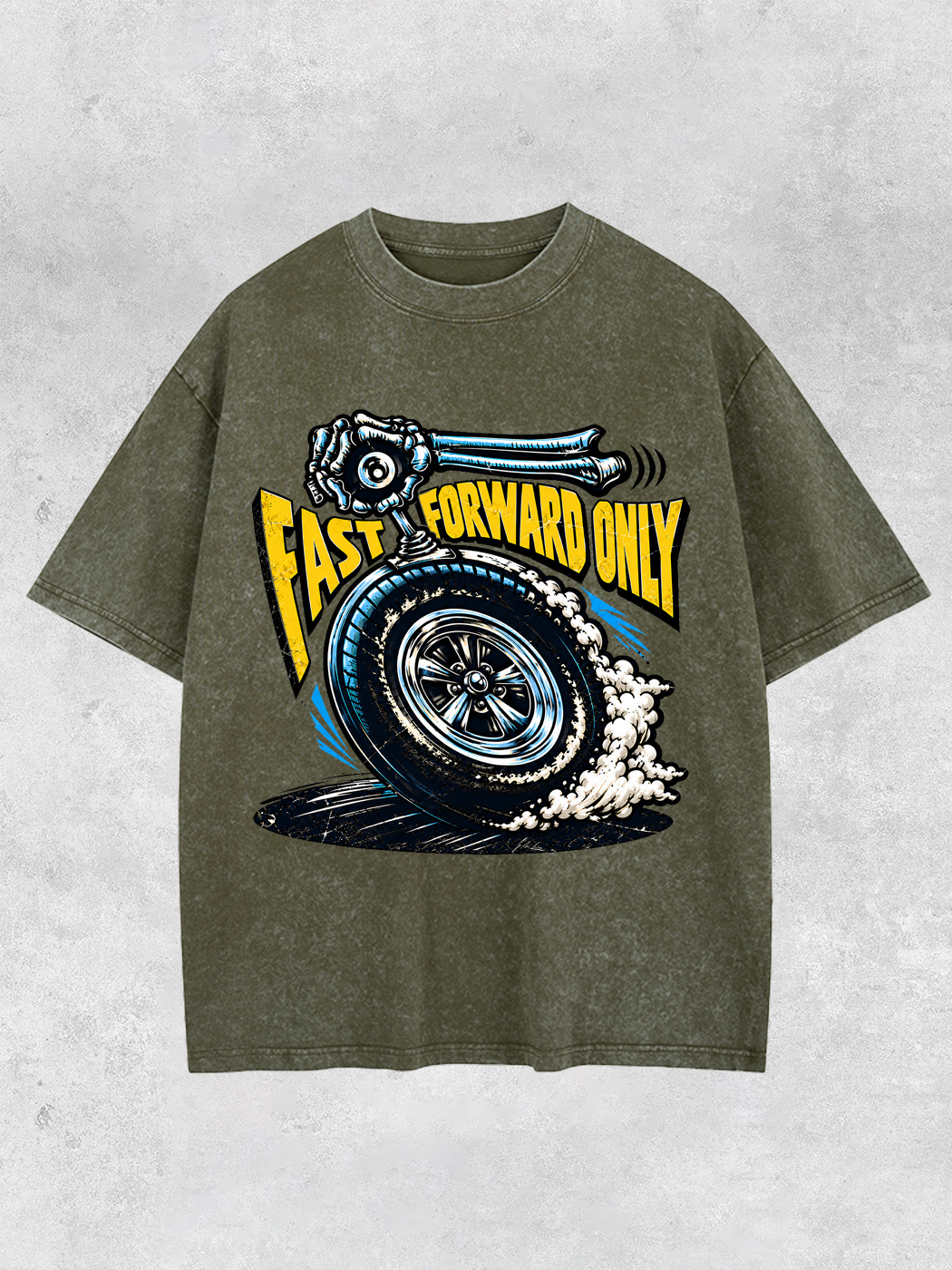 Grinram Fast Forward Only Skeleton Tire Washed T-Shirt