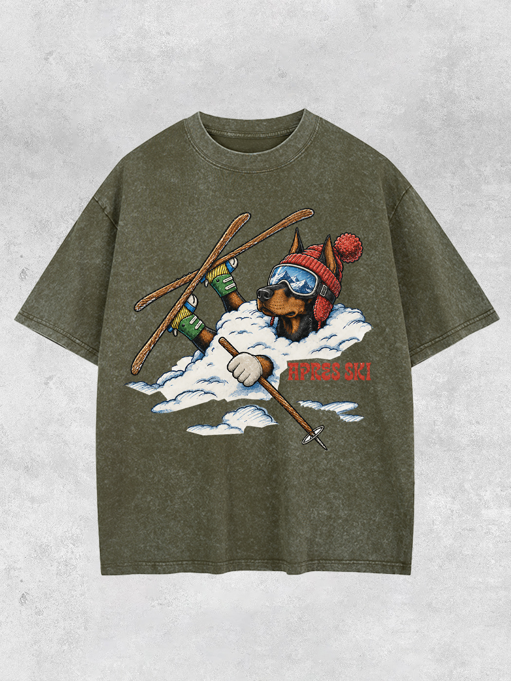 Grinram Apres Ski Doberman Dog Washed T-Shirt