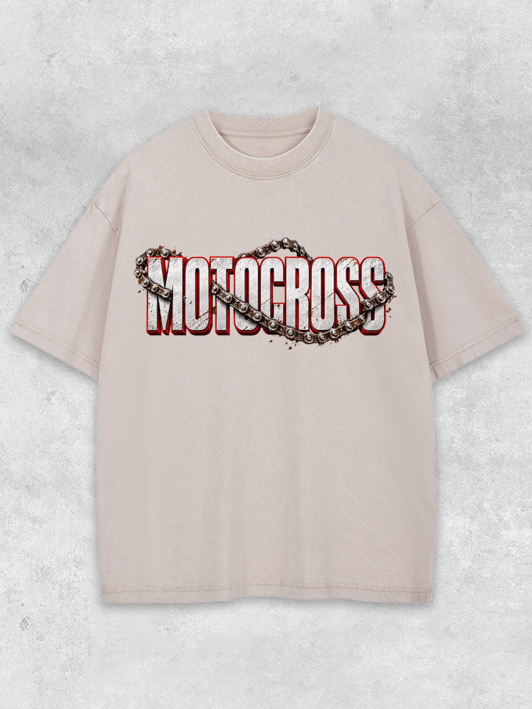 Grinram Retro Motocross Metal Chain Motorcycle Washed T-Shirt