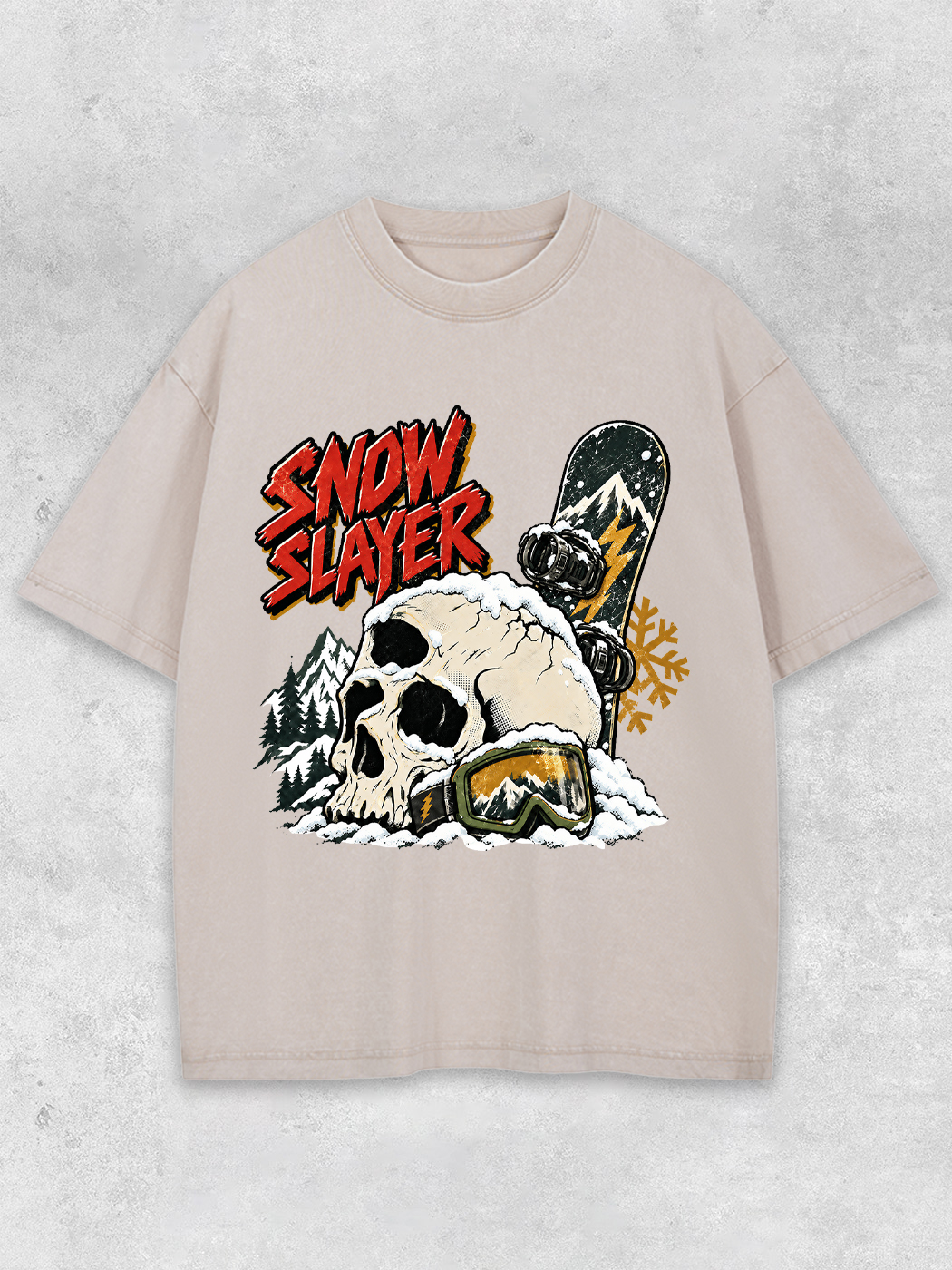 Grinram Snow Slayer Skull Snowboard Washed T-Shirt