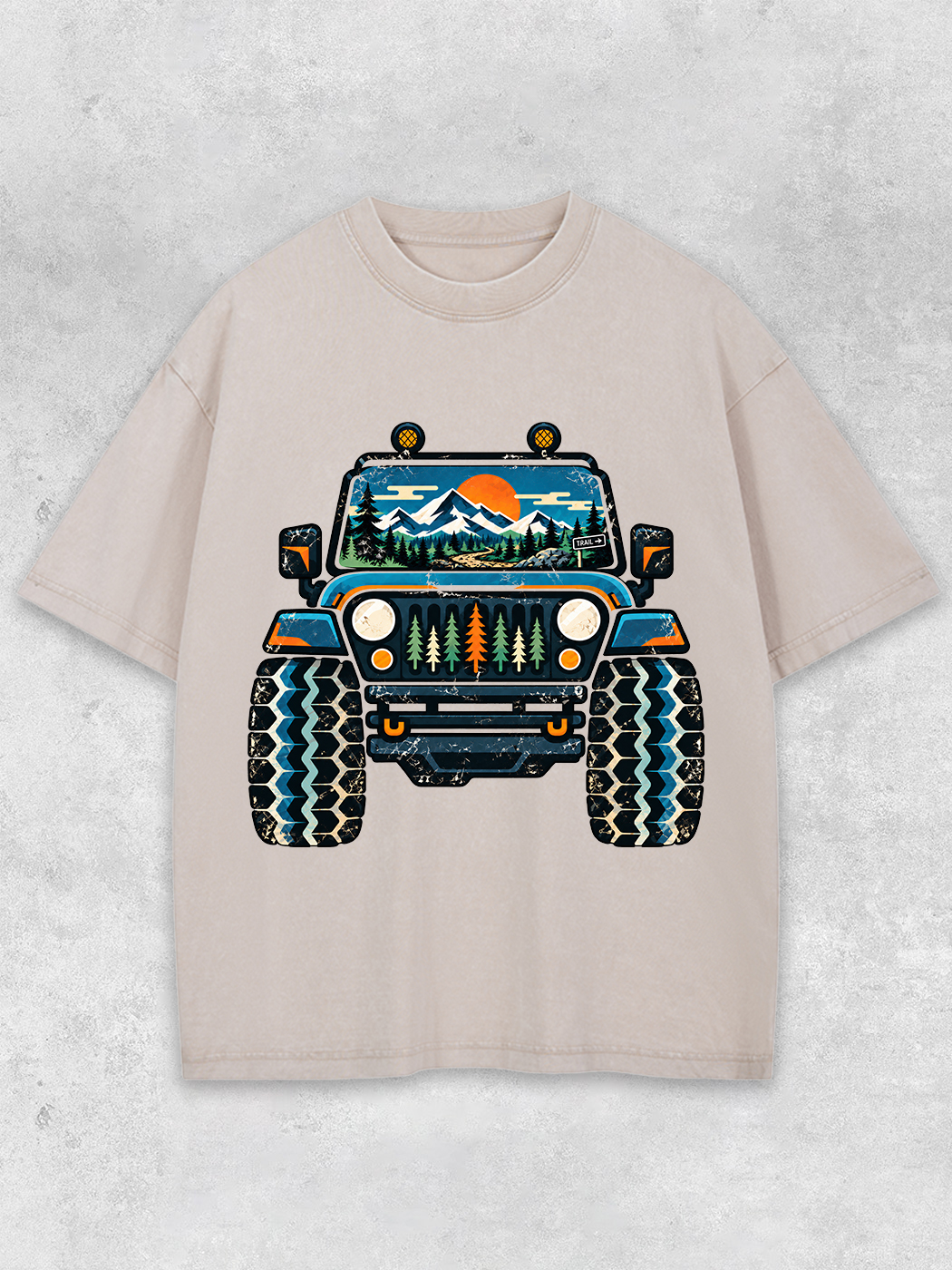 Grinram Jeep Mountain Forest Sunset Washed T-Shirt