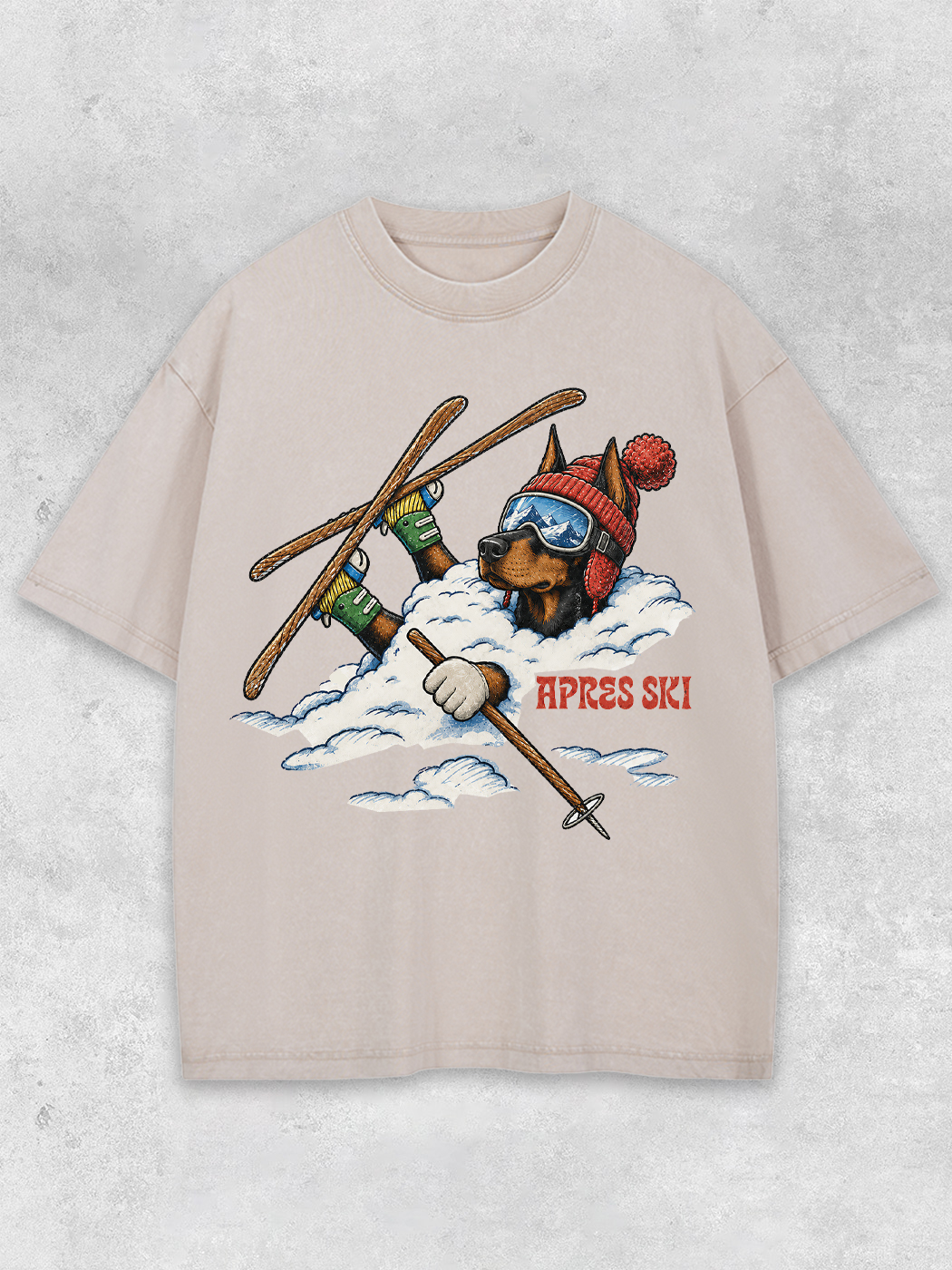 Grinram Apres Ski Doberman Dog Washed T-Shirt