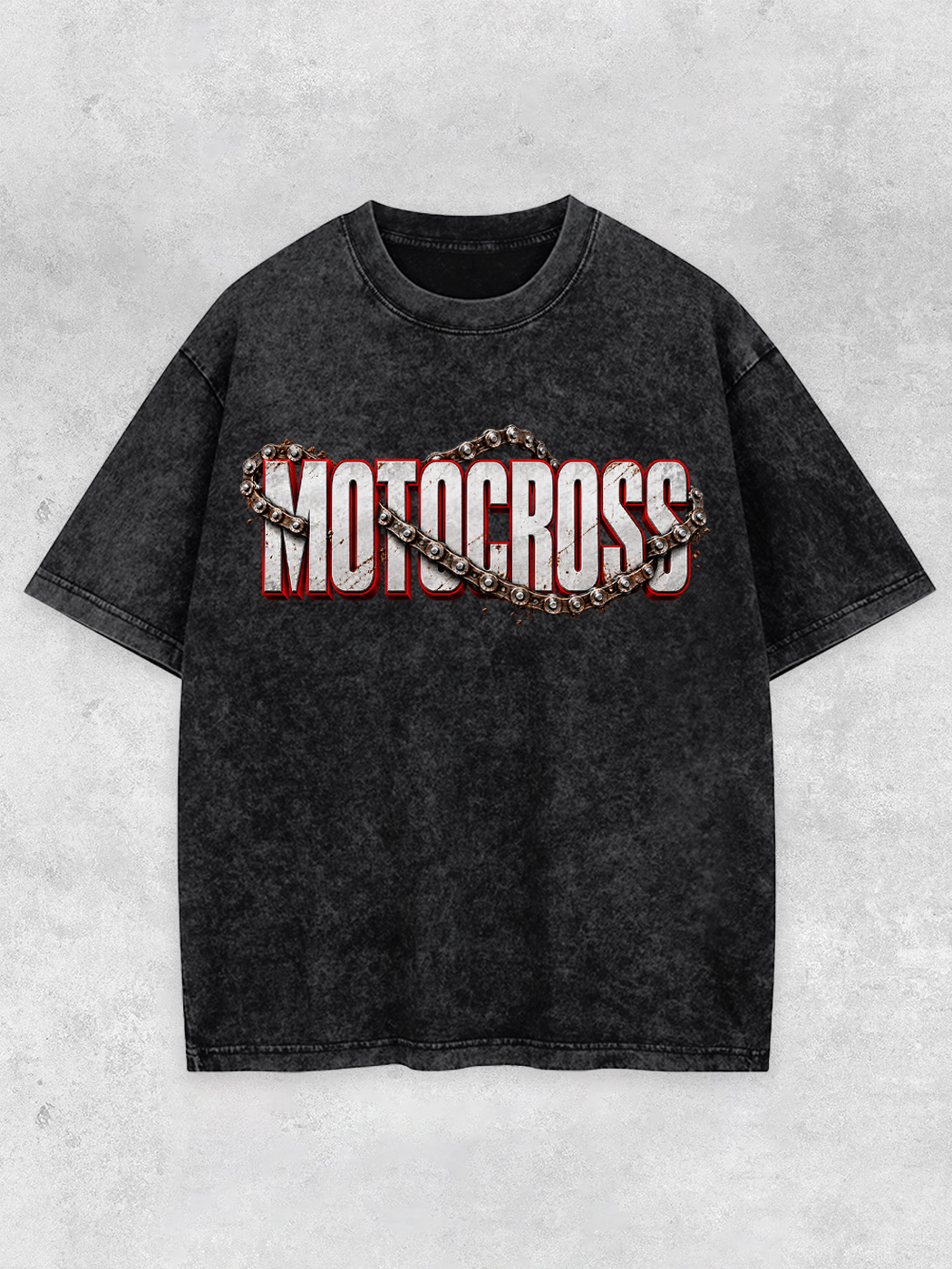 Grinram Retro Motocross Metal Chain Motorcycle Washed T-Shirt