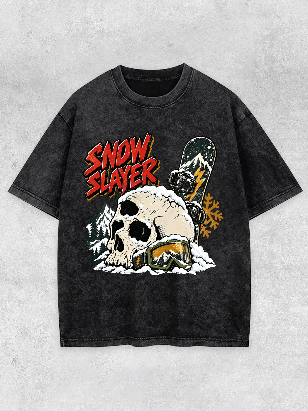 Grinram Snow Slayer Skull Snowboard Washed T-Shirt