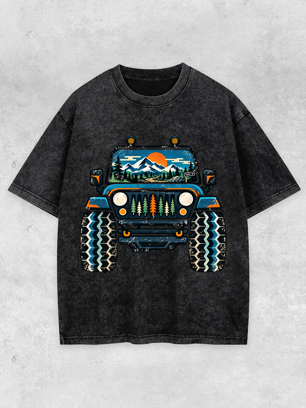 Grinram Jeep Mountain Forest Sunset Washed T-Shirt