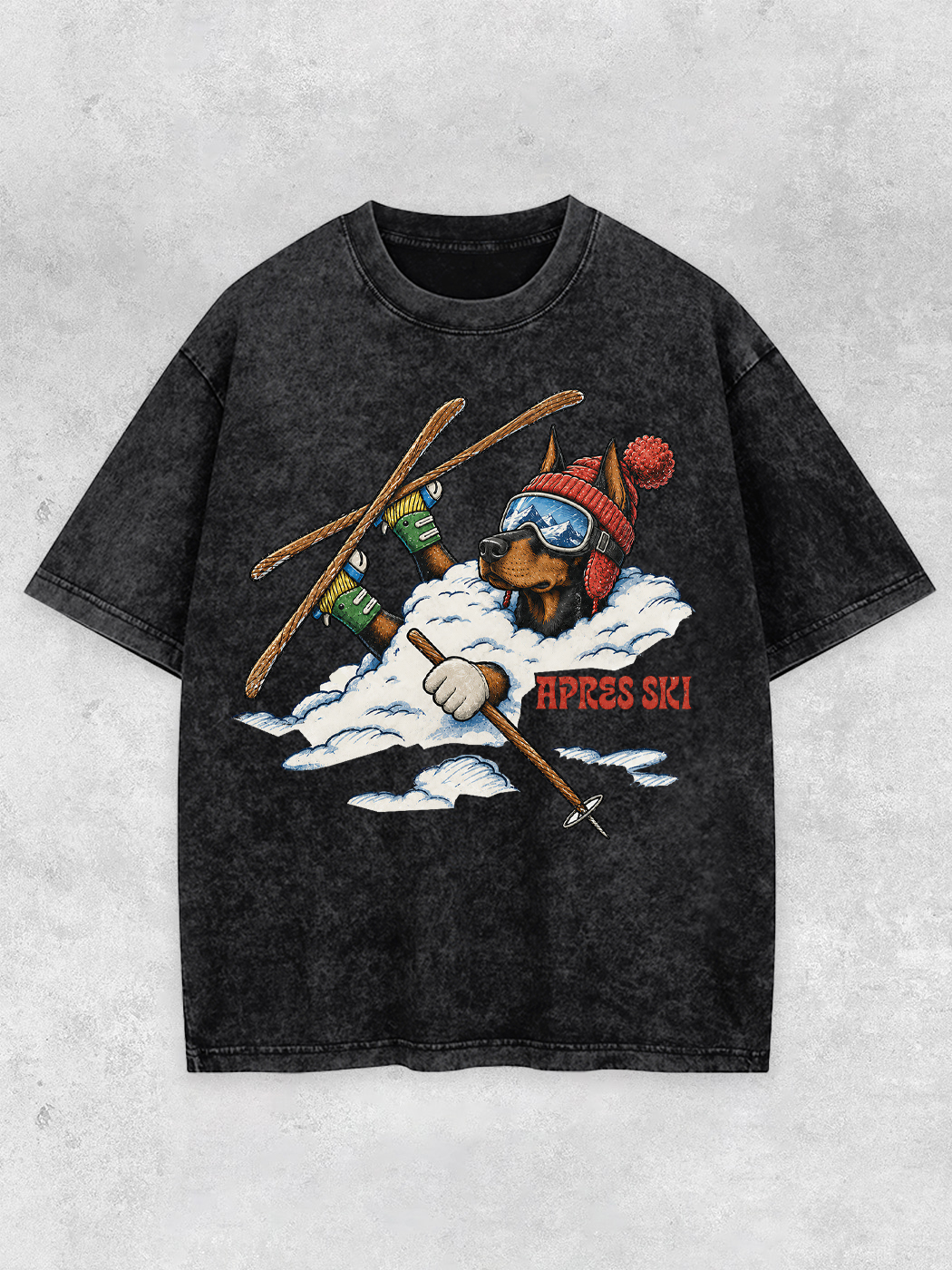 Grinram Apres Ski Doberman Dog Washed T-Shirt
