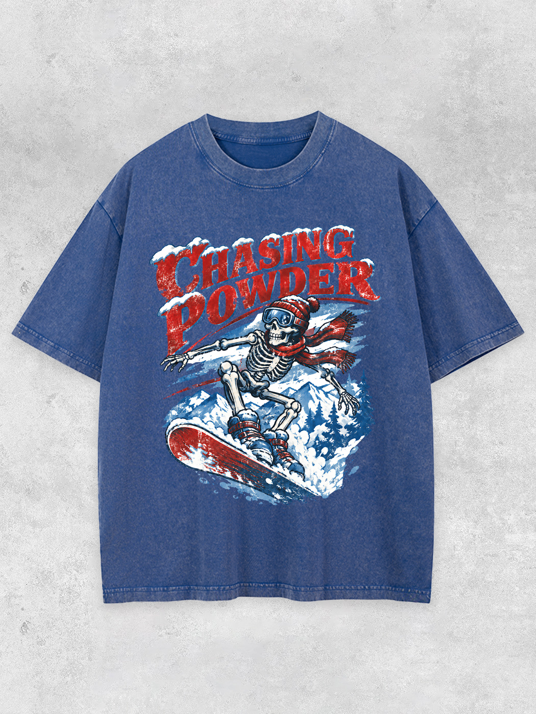 Grinram Chasing Powder Skull Snowborad Washed T-Shirt