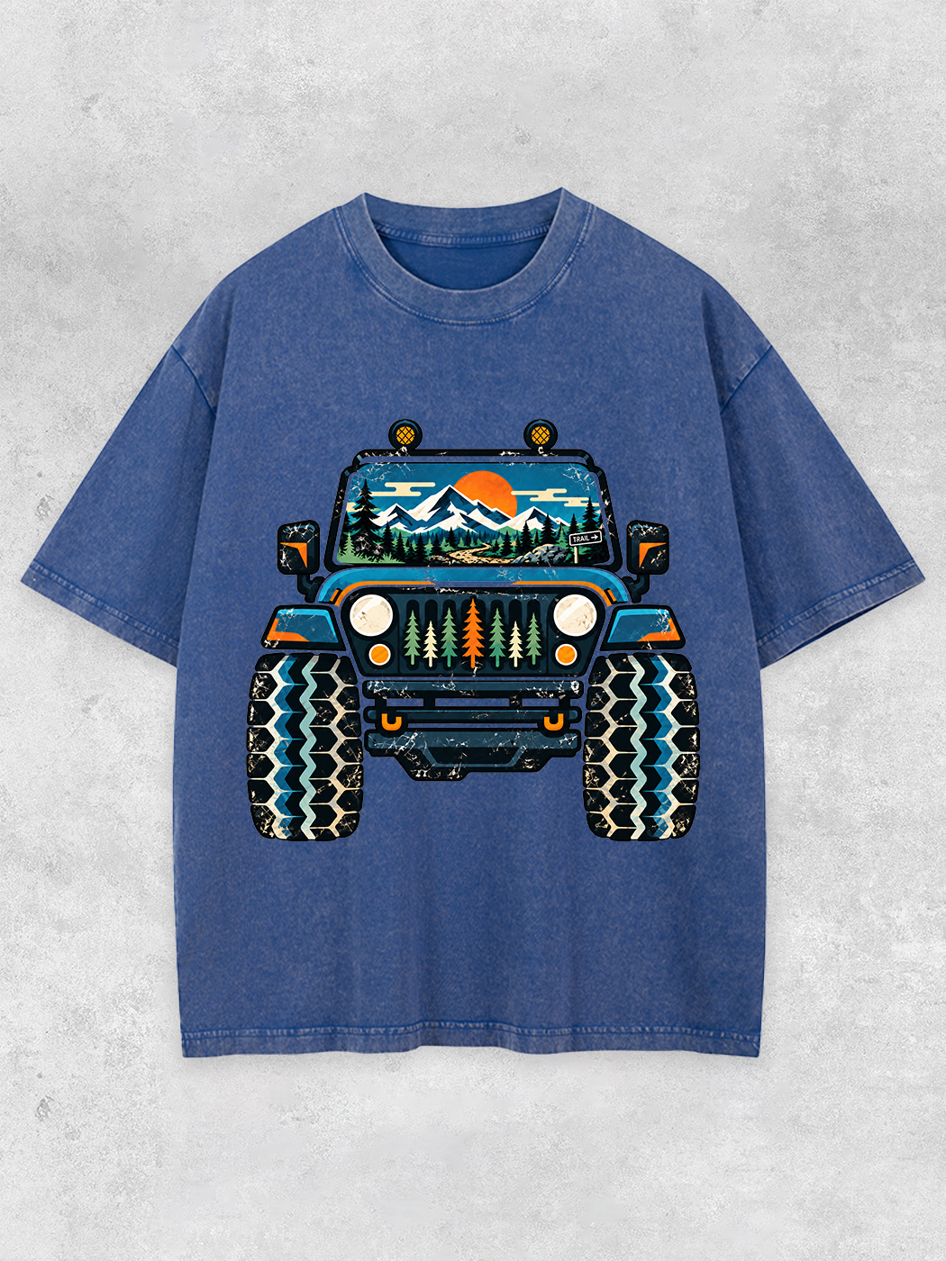 Grinram Jeep Mountain Forest Sunset Washed T-Shirt