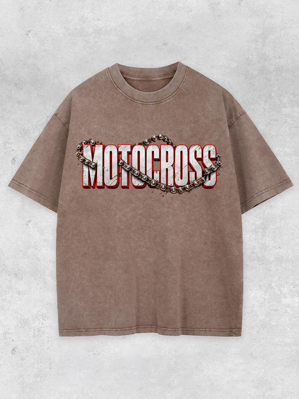 Grinram Retro Motocross Metal Chain Motorcycle Washed T-Shirt