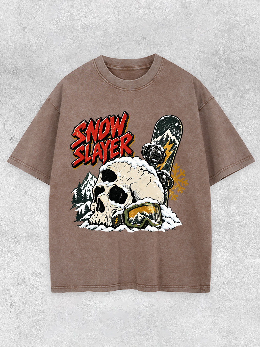 Grinram Snow Slayer Skull Snowboard Washed T-Shirt