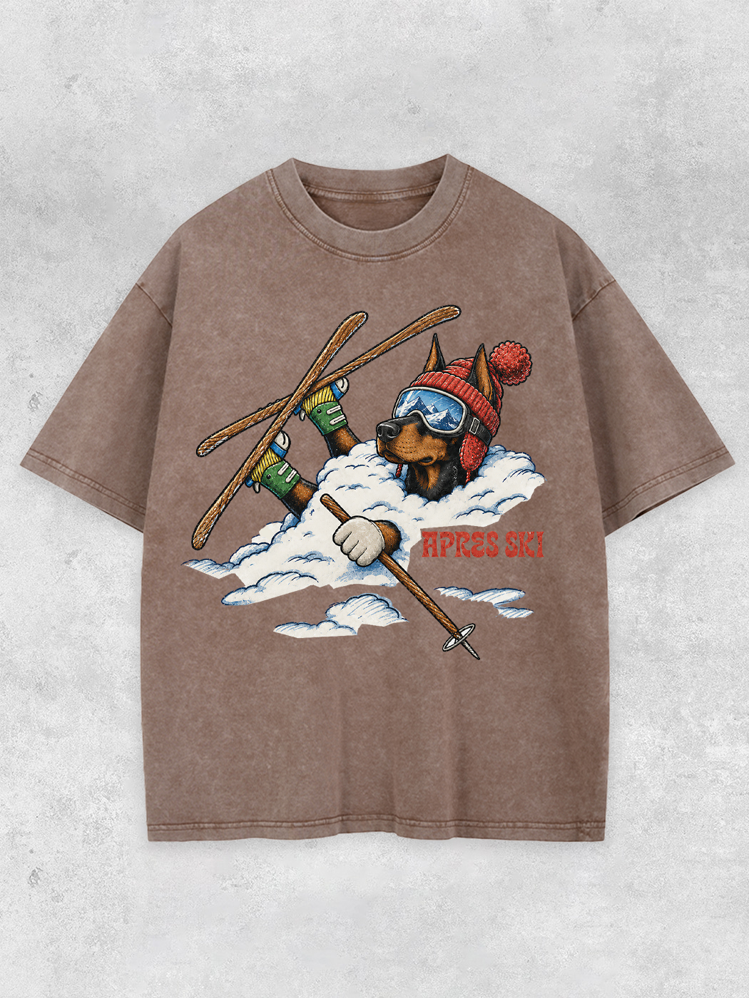 Grinram Apres Ski Doberman Dog Washed T-Shirt