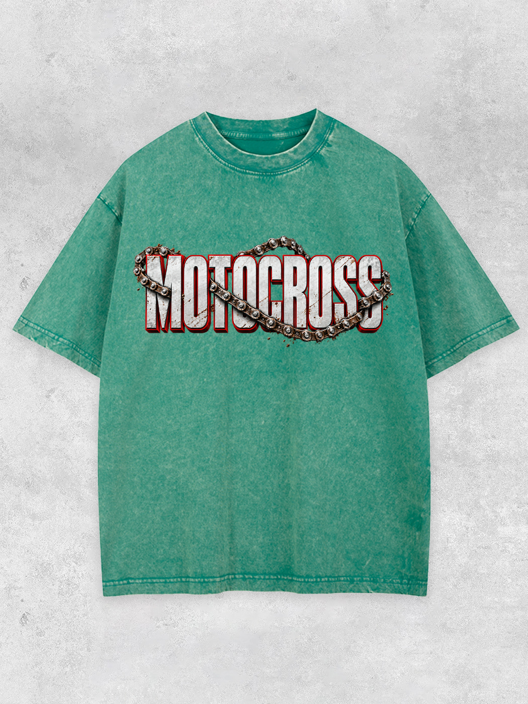 Grinram Retro Motocross Metal Chain Motorcycle Washed T-Shirt